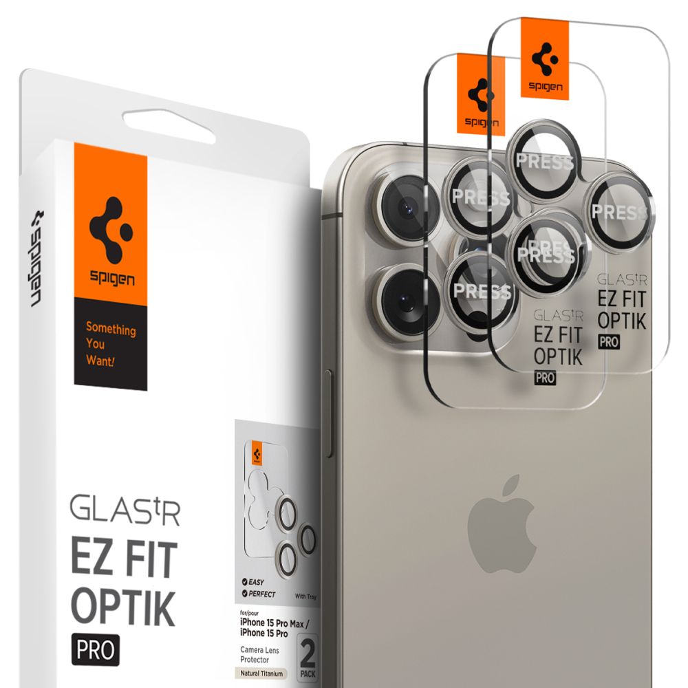 Ochranná fólie na zadní kameru Spigen GlastR EZ FIT Optik Pro pro Apple iPhone 16 Pro Max, Tvrzené sklo, Sada 2 kusy, Šedá AGL07163