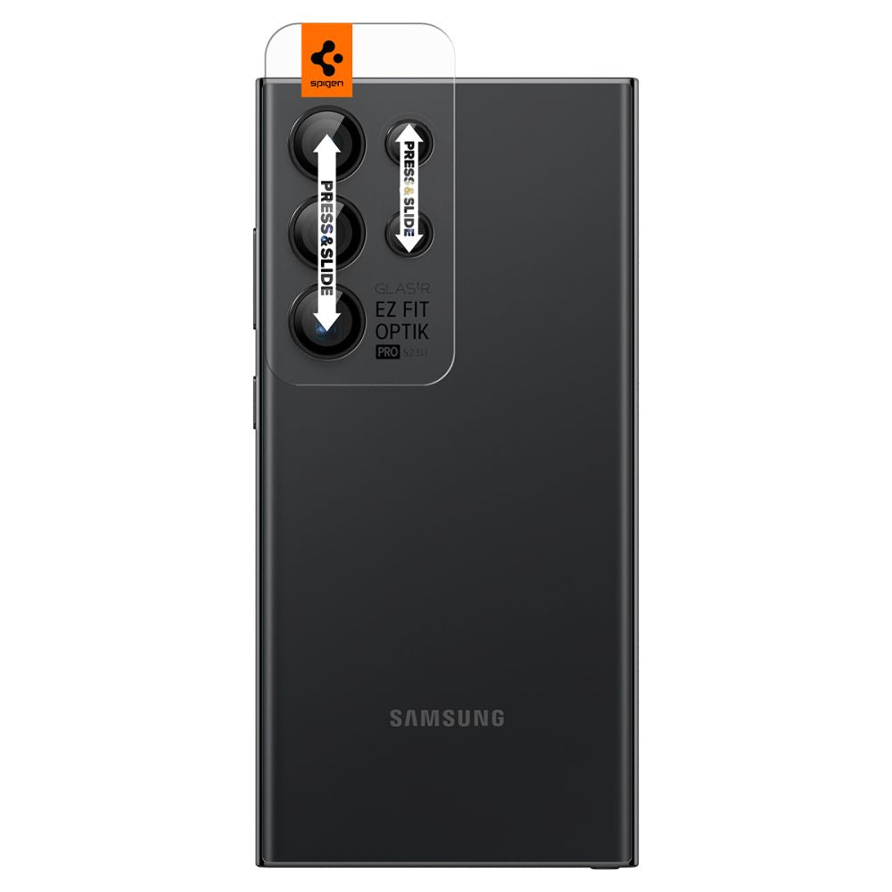 Ochranná fólie na zadní kameru Spigen GlastR EZ FIT Optik Pro pro Samsung Galaxy S24 Ultra S928, Tvrzené sklo, Sada 2 kusy, Černá
