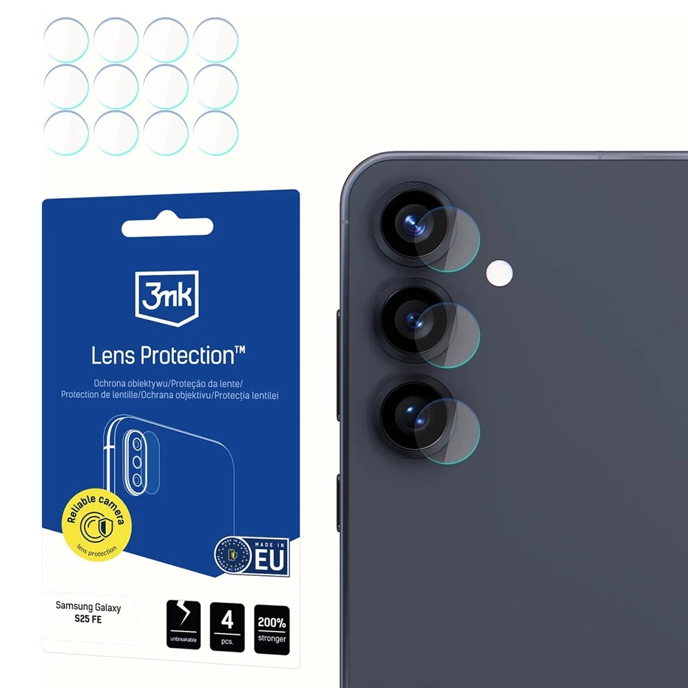 Ochranná fólie na zadní kameru 3MK Protection pro Samsung Galaxy S25 FE, Tvrzené sklo, Sada 4 kusů, Průhledná