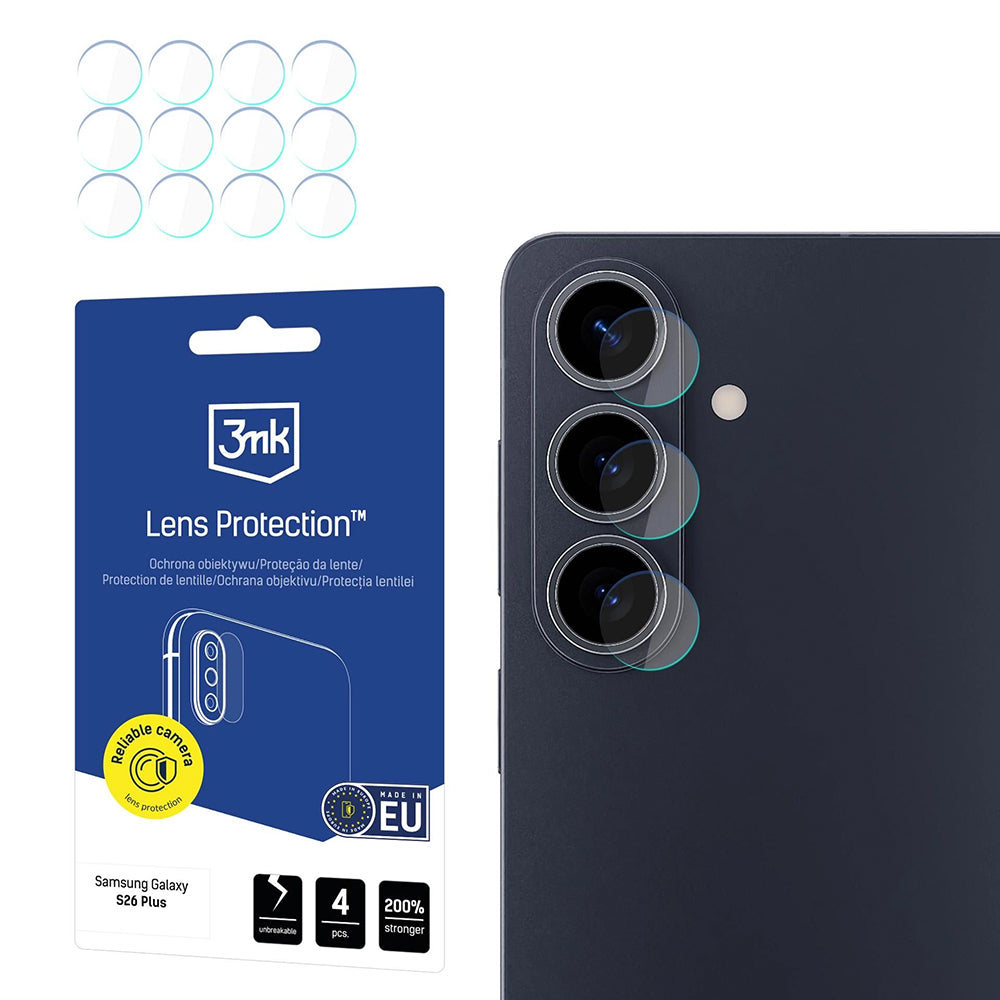 Back Camera Protection Film 3MK Protection for Samsung Galaxy S26 Plus S947, Tempered Glass, Set of 4 pieces, Transparent