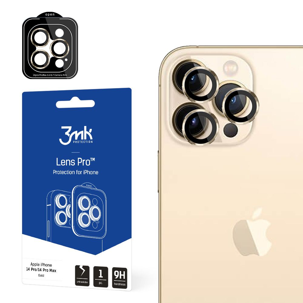 Ochranná fólie zadní kamery 3MK Protection Pro pro Apple iPhone 14 Pro Max / 14 Pro, tvrzené sklo, zlatá