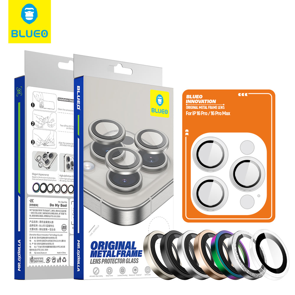 Ochranná fólie zadní kamery Blueo Metal Frame pro Apple iPhone 16 Pro Max / 16 Pro, tvrzené sklo, černá