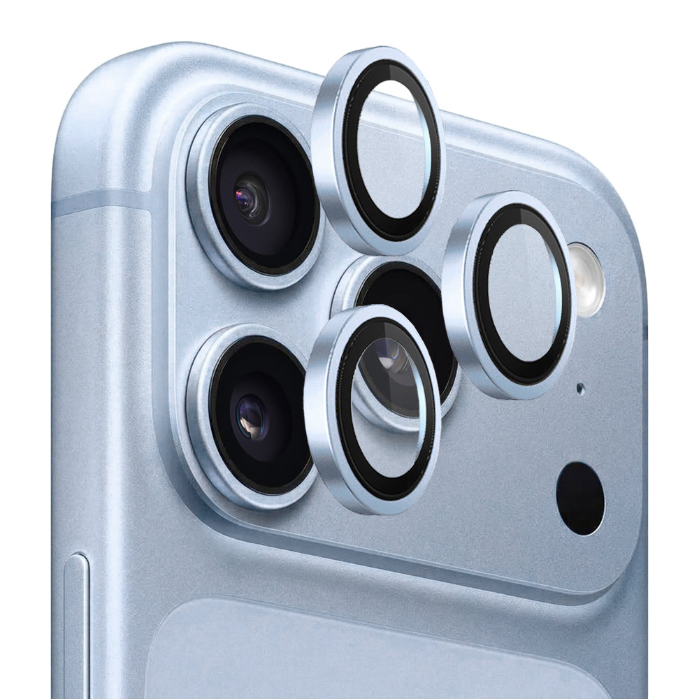 Ochranné sklo na zadní fotoaparát Blueo Metal Frame pro Apple iPhone 18 Pro / 18 Pro Max, tvrzené sklo, světle modré