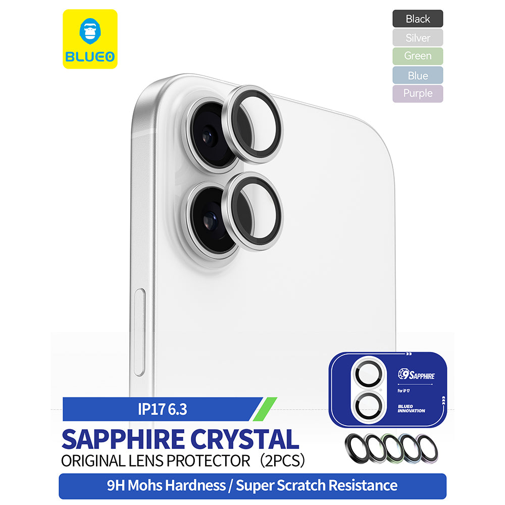 Ochranná fólie Blueo Sapphire Crystal na zadní kameru pro Apple iPhone 17, Tvrzené sklo, Černá