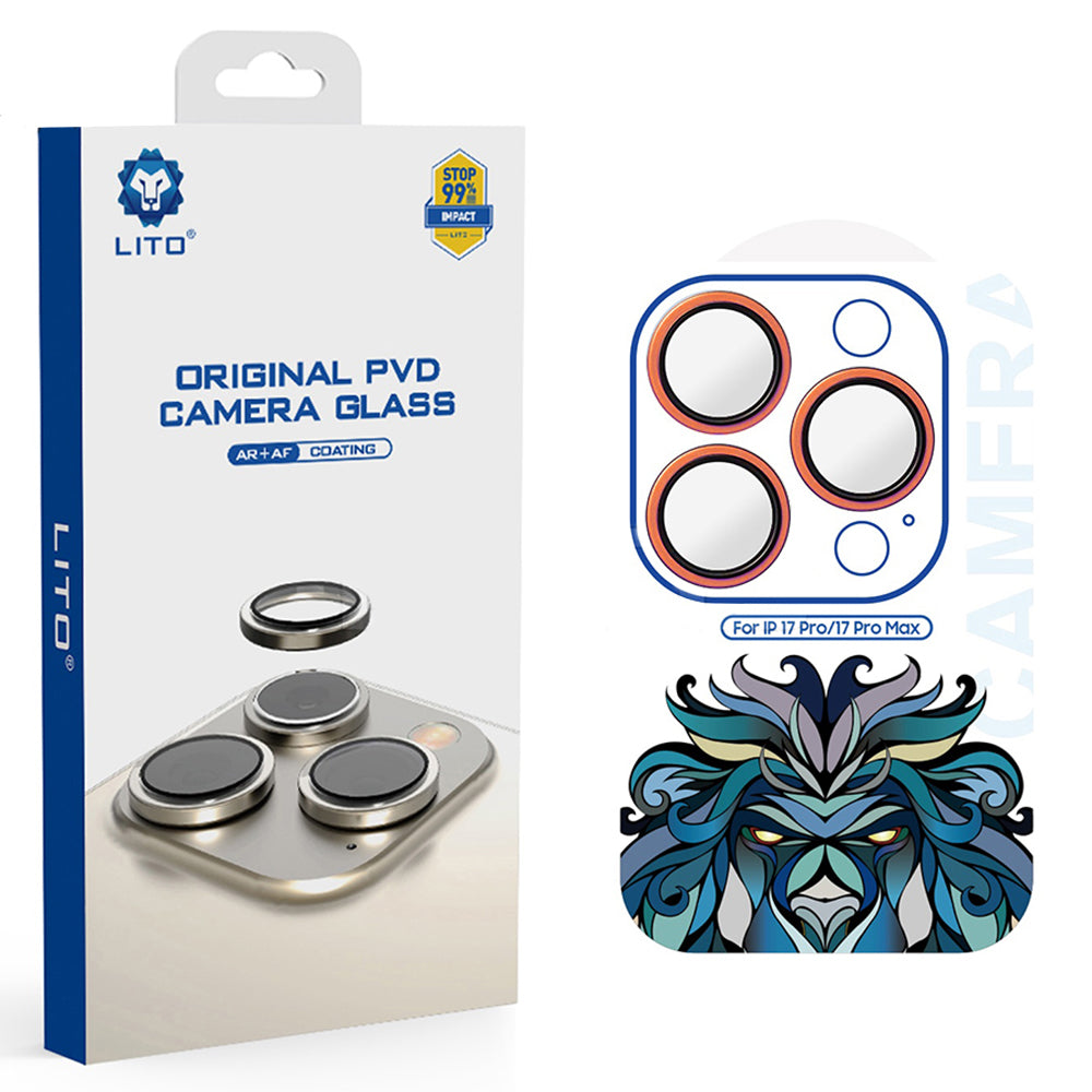Ochranná fólie Lito Titanium AR na zadní kameru pro Apple iPhone 17 Pro Max / 17 Pro, Tvrzené sklo, Oranžová