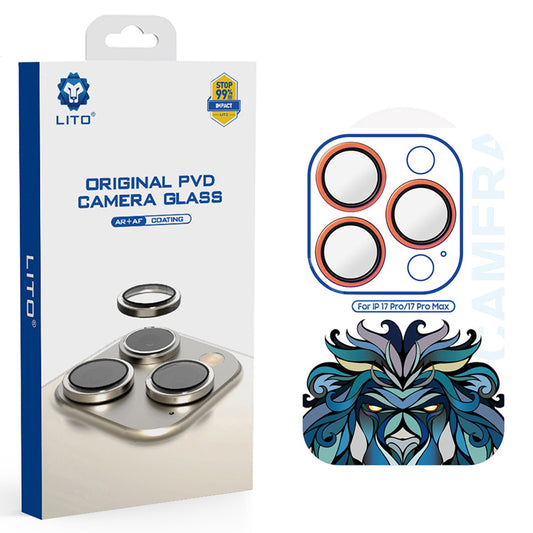 Ochranná fólie Lito Titanium AR na zadní kameru pro Apple iPhone 17 Pro Max / 17 Pro, Tvrzené sklo, Oranžová