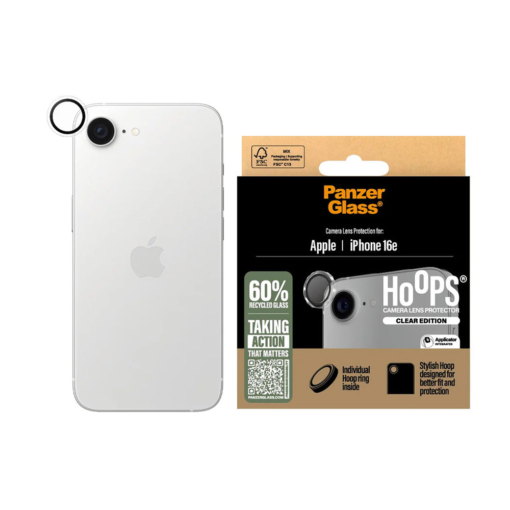 Ochranná fólie PanzerGlass Hoops na zadní kameru pro Apple iPhone 16e, Tvrzené sklo, Průhledná
