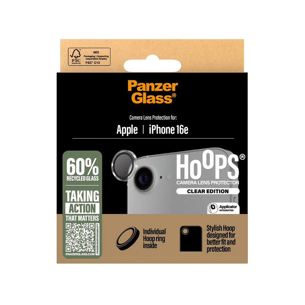 Ochranná fólie PanzerGlass Hoops na zadní kameru pro Apple iPhone 16e, Tvrzené sklo, Průhledná