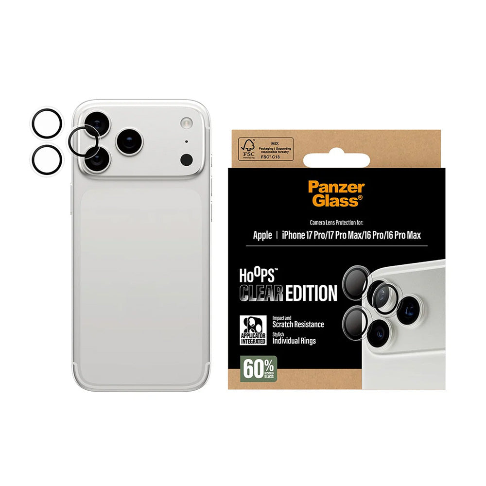 Ochranná fólie PanzerGlass Hoops na zadní kameru pro Apple iPhone 17 Pro, Zpevněné sklo, Průhledná
