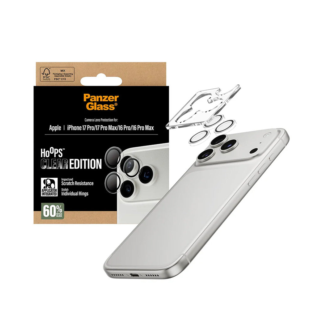 Ochranná fólie PanzerGlass Hoops na zadní kameru pro Apple iPhone 17 Pro, Zpevněné sklo, Průhledná