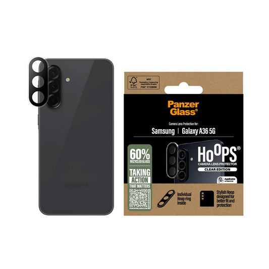 Ochranná fólie PanzerGlass Hoops na zadní kameru pro Samsung Galaxy A36 A366, Tvrzené sklo, Průhledná