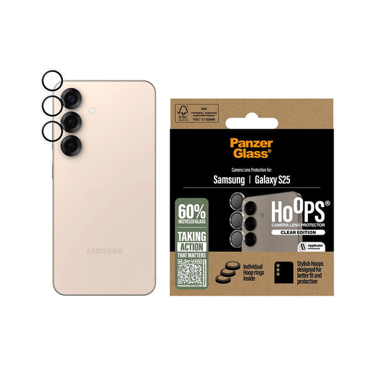 Ochranná fólie na zadní kameru PanzerGlass Hoops pro Samsung Galaxy S25 S931, Tvrzené sklo, Průhledná