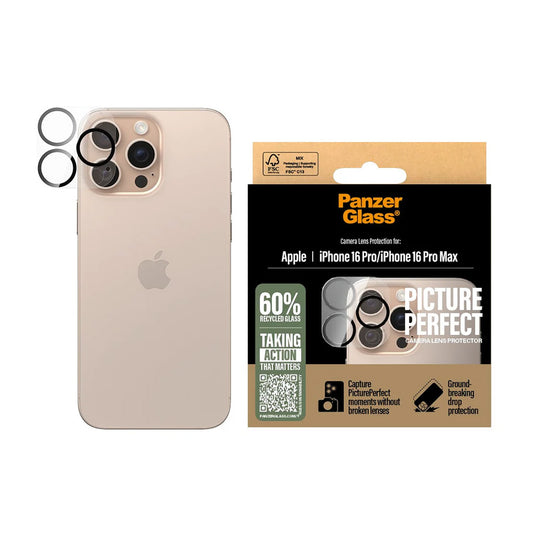 Ochranná fólie na zadní kameru PanzerGlass PicturePerfect pro Apple iPhone 16 Pro Max / 16 Pro, Tvrzené sklo, Průhledná