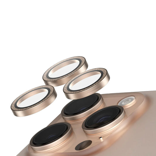 Ochranná fólie PanzerGlass Safe pro zadní kameru. Glitter pro Apple iPhone 16 Pro Max / 16 Pro, Tvrzené sklo, Zlatá.