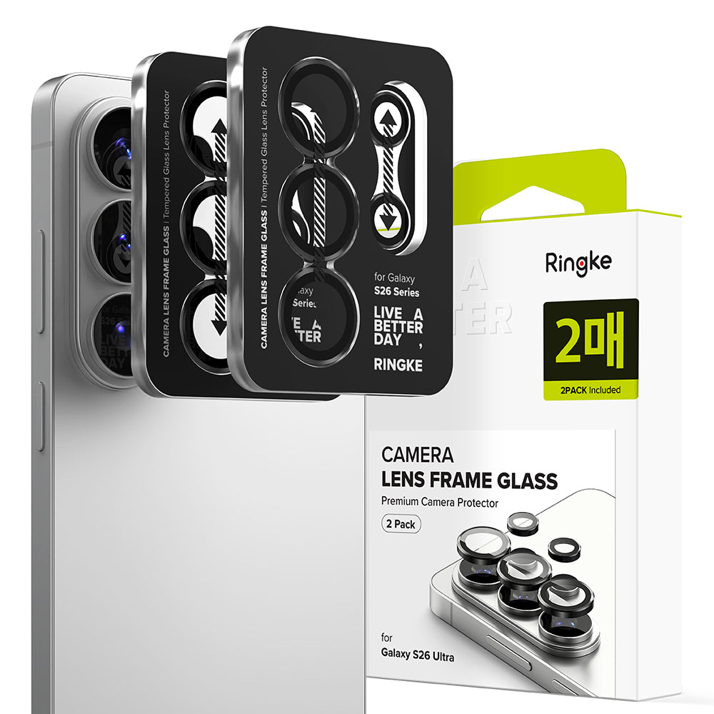 Ochranná fólie Ringke na zadní kameru pro Samsung Galaxy S26 Ultra S948, Tvrzené sklo, Sada 2 kusy, Černá