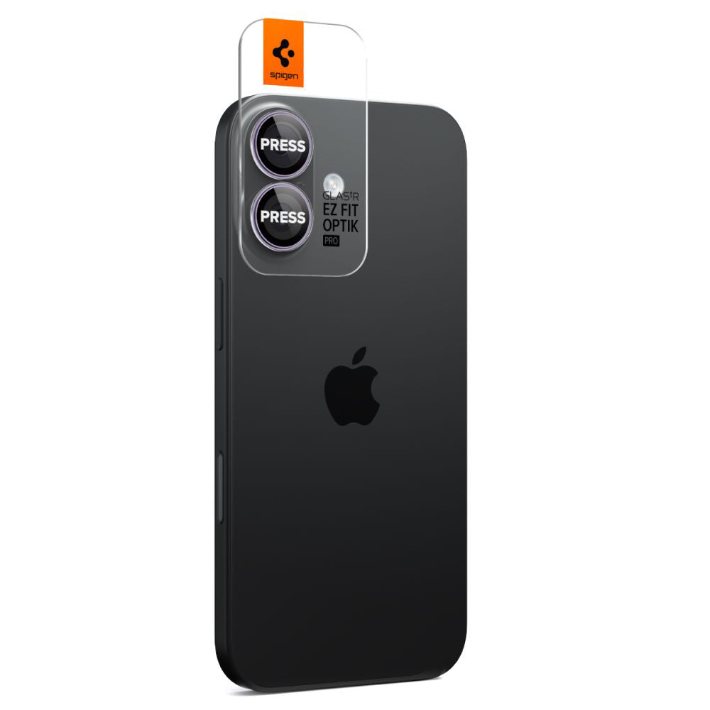 Ochranná fólie na zadní kameru Spigen GlastR EZ FIT Optik Pro pro Apple iPhone 17 / 16 Plus / 16, Tvrzené sklo, Sada 2 kusy, Fialová