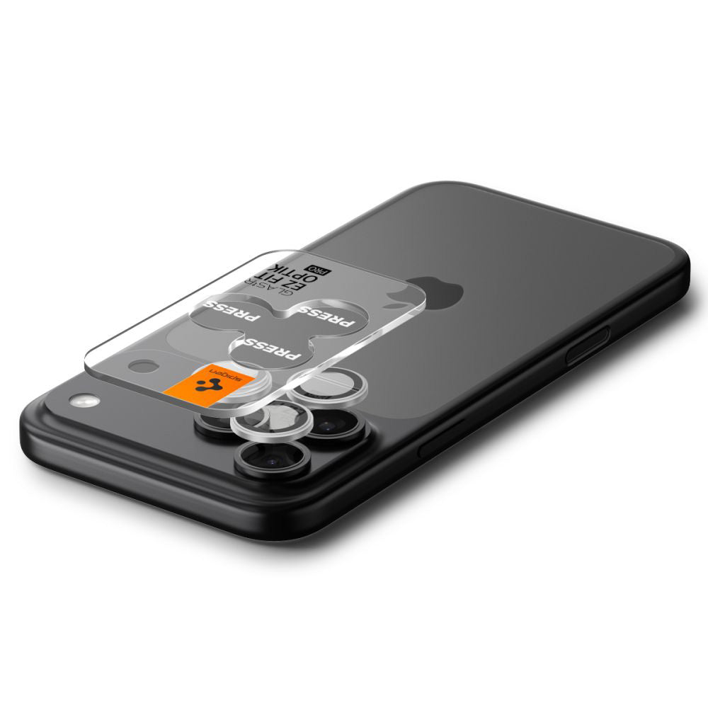 Ochranná fólie na zadní kameru Spigen GlastR EZ FIT Optik Pro pro Apple iPhone 17 Pro Max / 17 Pro, Tvrzené sklo, Sada 2 kusy, Stříbrná