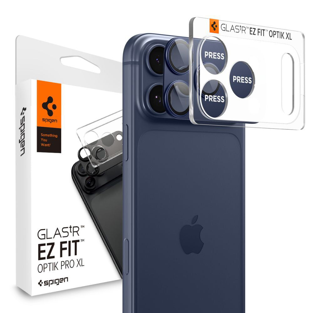 Ochranná fólie na zadní kameru Spigen GlastR EZ FIT Optik Pro XL pro Apple iPhone 17 Pro, Tvrzené sklo, Modrá AGL10646