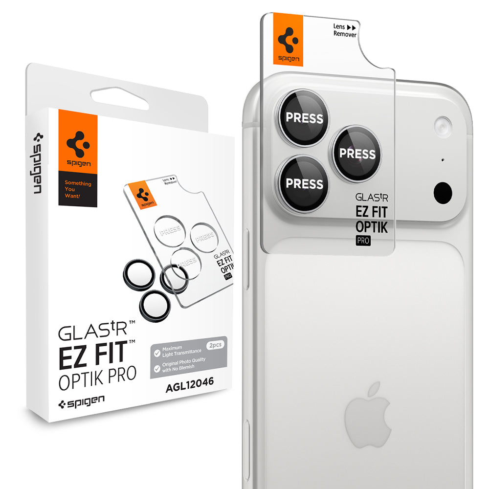 Ochranná fólie na zadní kameru Spigen GlastR EZ FIT Optik Pro pro Apple iPhone 18 Pro / 18 Pro Max, tvrzené sklo, sada 2 kusů, stříbrná AGL12046