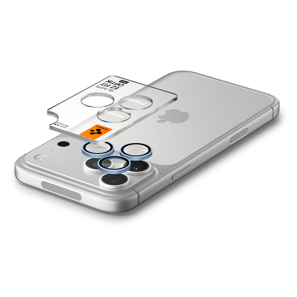 Ochranná fólie na zadní kameru Spigen GlastR EZ FIT Optik Pro pro Apple iPhone 18 Pro / 18 Pro Max, tvrzené sklo, sada 2 kusy, modrá AGL12045