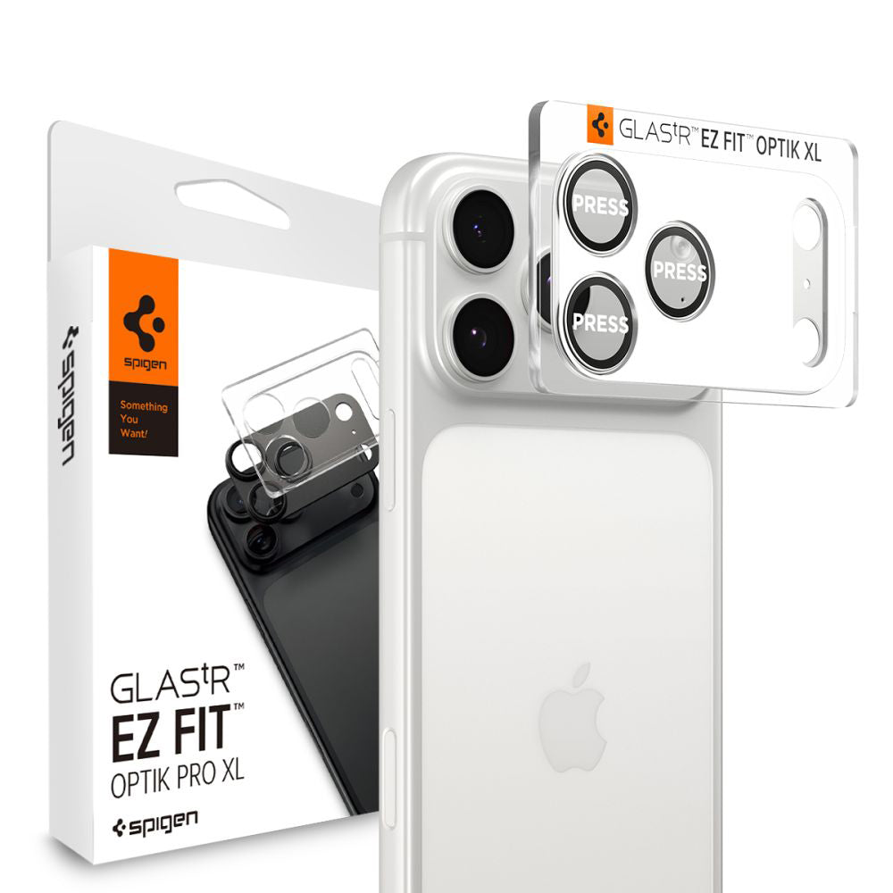 Ochranná fólie na zadní kameru Spigen GlastR EZ FIT Optik Pro XL pro Apple iPhone 17 Pro Max, Tvrzené sklo, Stříbrná