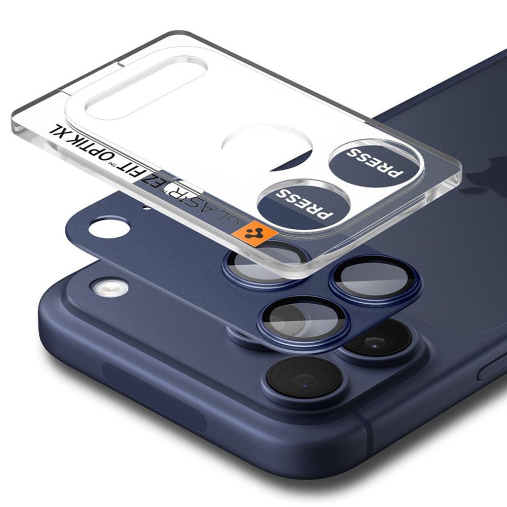 Ochranná fólie na zadní kameru Spigen GlastR EZ FIT Optik Pro XL pro Apple iPhone 17 Pro Max, Tvrzené sklo, Modrá