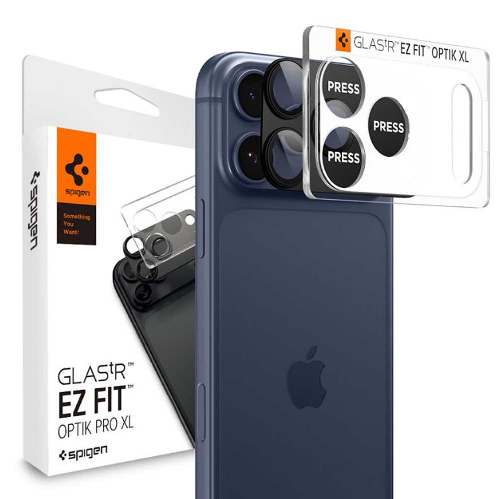 Ochranná fólie na zadní kameru Spigen GlastR EZ FIT Optik Pro XL pro Apple iPhone 17 Pro, Tvrzené sklo, Černá AGL10644