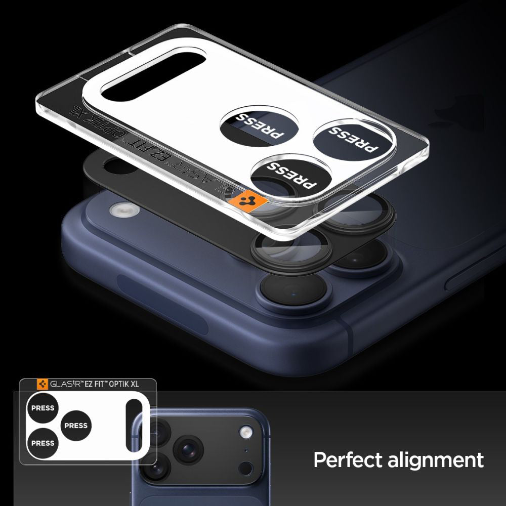 Ochranná fólie na zadní kameru Spigen GlastR EZ FIT Optik Pro XL pro Apple iPhone 17 Pro, Tvrzené sklo, Černá AGL10644