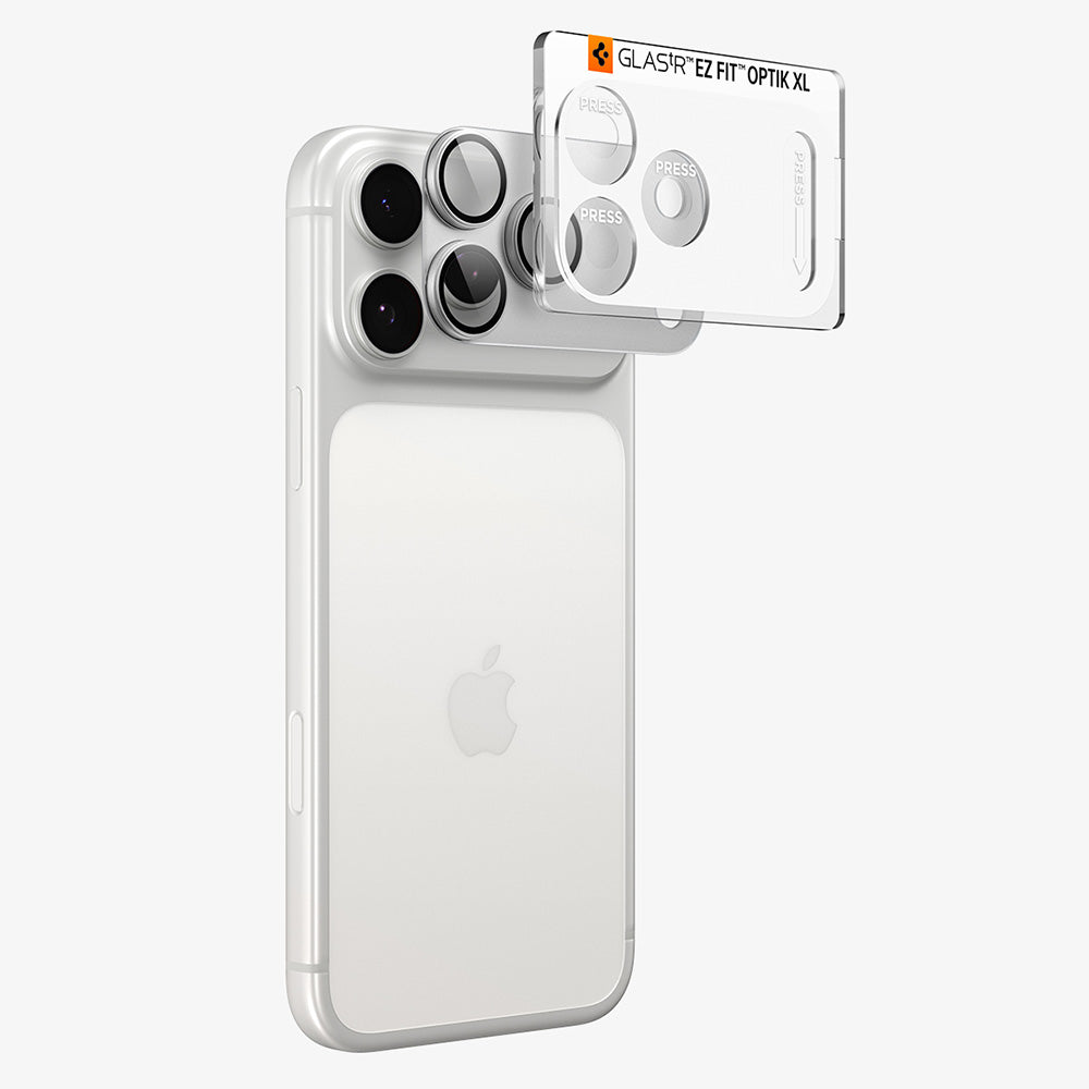 Ochranná fólie na zadní kameru Spigen GlastR EZ FIT Optik Pro XL pro Apple iPhone 18 Pro, tvrzené sklo, stříbrná AGL12038
