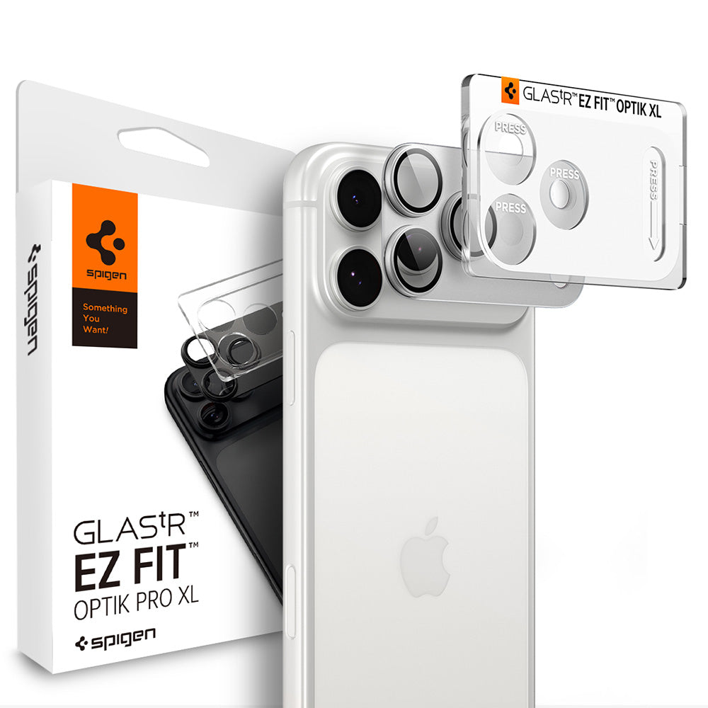 Ochranná fólie na zadní kameru Spigen GlastR EZ FIT Optik Pro XL pro Apple iPhone 18 Pro, tvrzené sklo, stříbrná AGL12038