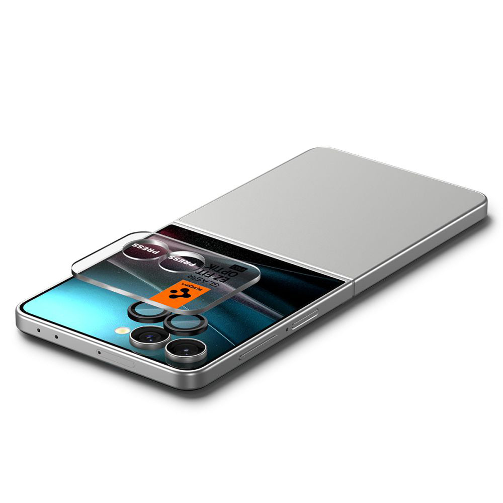 Ochranná fólie na zadní kameru Spigen GlastR EZ FIT Optik Pro HD pro Samsung Galaxy Z Flip7 F766, Tvrzené sklo, Sada 2 kusy, Černá AGL09587