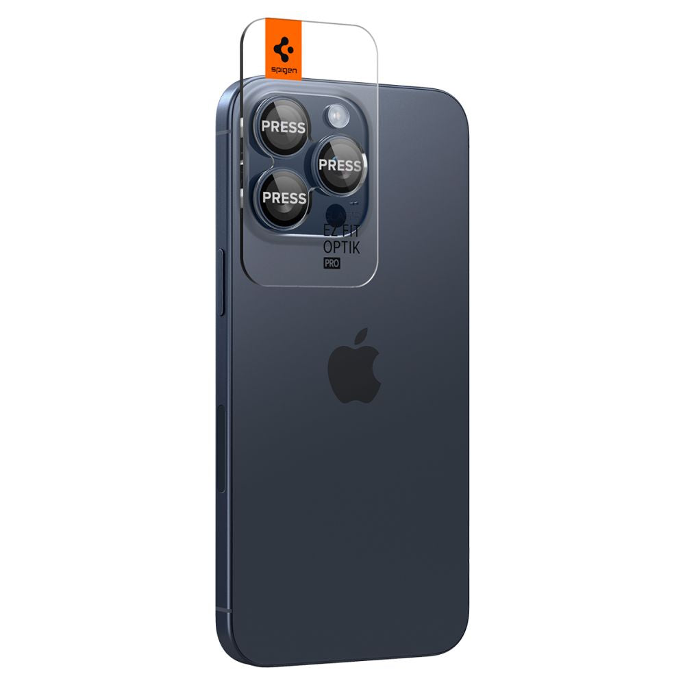 Ochranná fólie na zadní kameru Spigen GlastR EZ FIT Optik Pro pro Apple iPhone 16 Pro Max / 16 Pro, Tvrzené sklo, Sada 2 kusy, Modrá