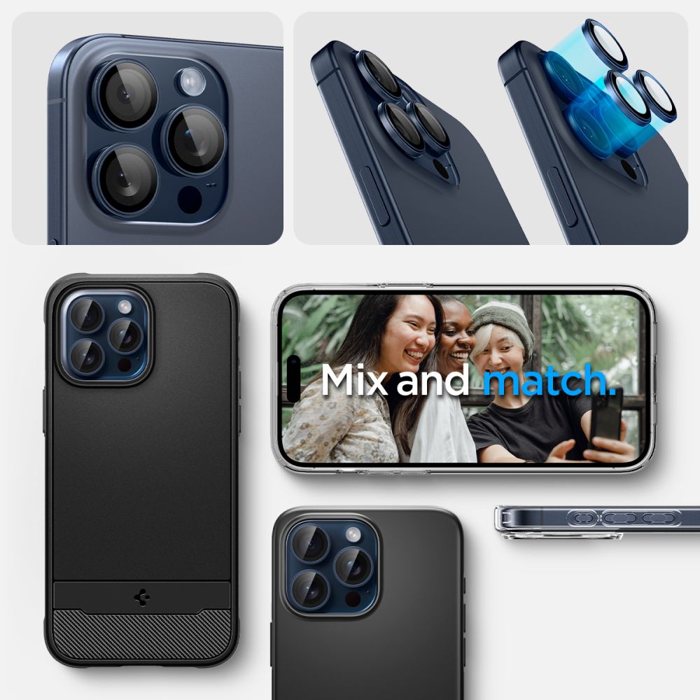 Ochranná fólie na zadní kameru Spigen GlastR EZ FIT Optik Pro pro Apple iPhone 16 Pro Max / 16 Pro, Tvrzené sklo, Sada 2 kusy, Modrá