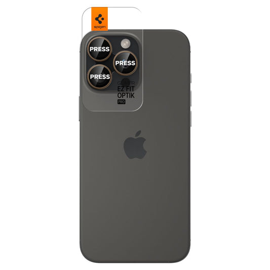 Ochranná fólie na zadní kameru Spigen GlastR EZ FIT Optik Pro pro Apple iPhone 16 Pro, Tvrzené sklo, Sada 2 kusy, Bronzová AGL08862