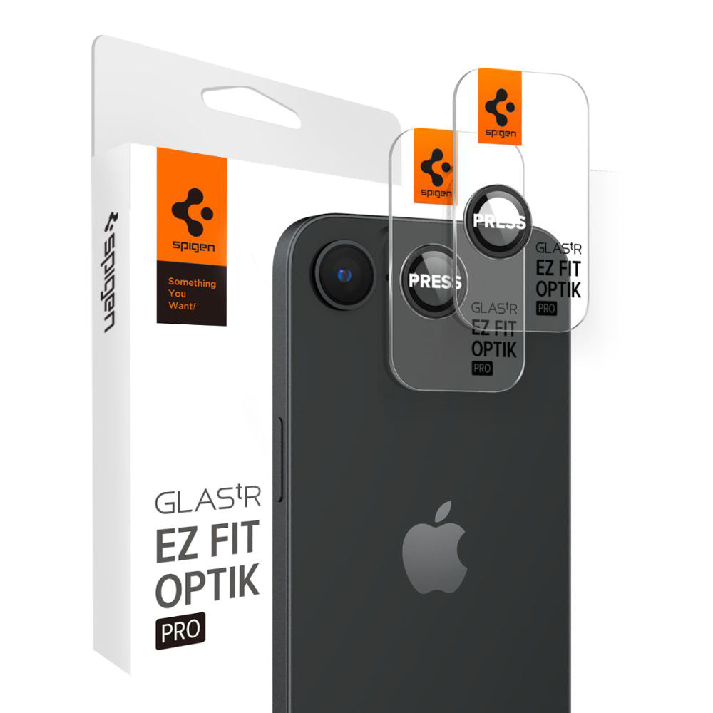 Ochranná fólie na zadní kameru Spigen GlastR EZ FIT Optik Pro pro Apple iPhone 17e / 16e, Tvrzené sklo, Sada 2 kusy, Černá AGL09279