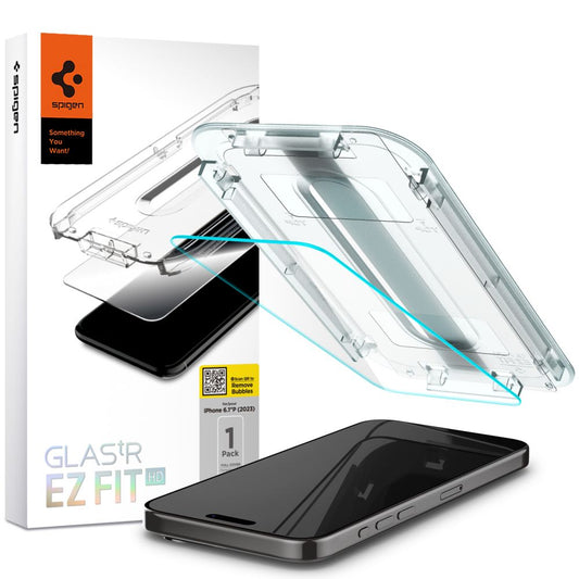Spigen EZ FIT Screen Protector pro Apple iPhone 15 Pro, stíněné sklo, 2,5D AGL06898 AGL06898