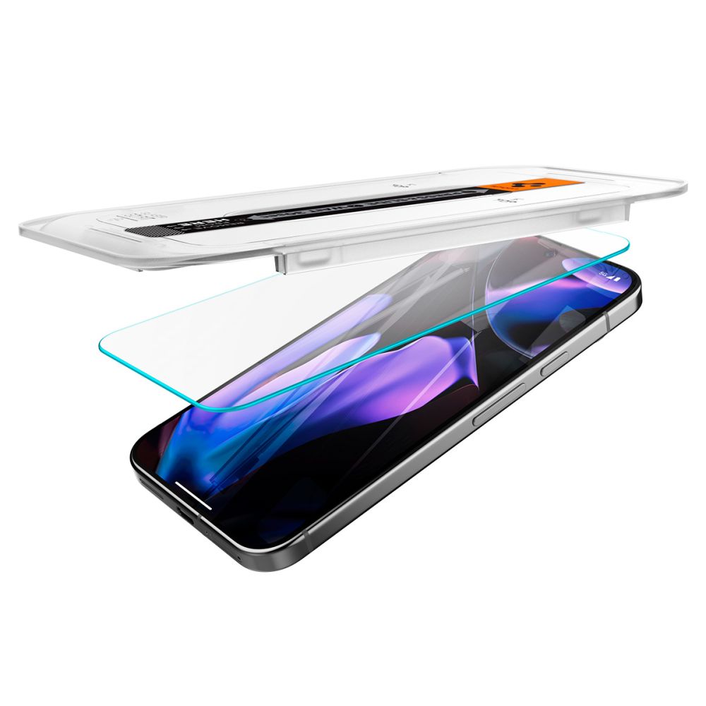 Ochranná fólie na displej Spigen GlastR EZ FIT pro Google Pixel 9 / 9 Pro, Tvrzené sklo, Full Glue, Sada 2 kusy, 2.5D AGL08442