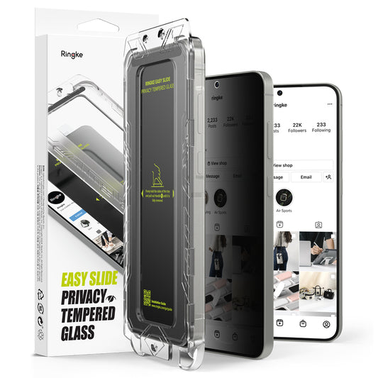 Ochranná fólie na displej Privacy Ringke Easy Slide pro Samsung Galaxy S25 S931 / S24 S921, Tvrzené sklo, Plně lepená, Sada 2 kusy