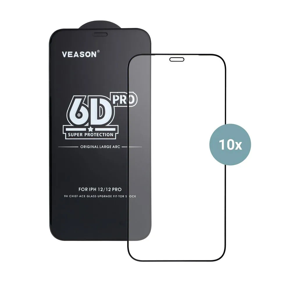 Ochranná fólie na displej Veason PRO pro Apple iPhone 17 Pro, tvrzené sklo, plné lepidlo, sada 10 kusů, 6D, černá