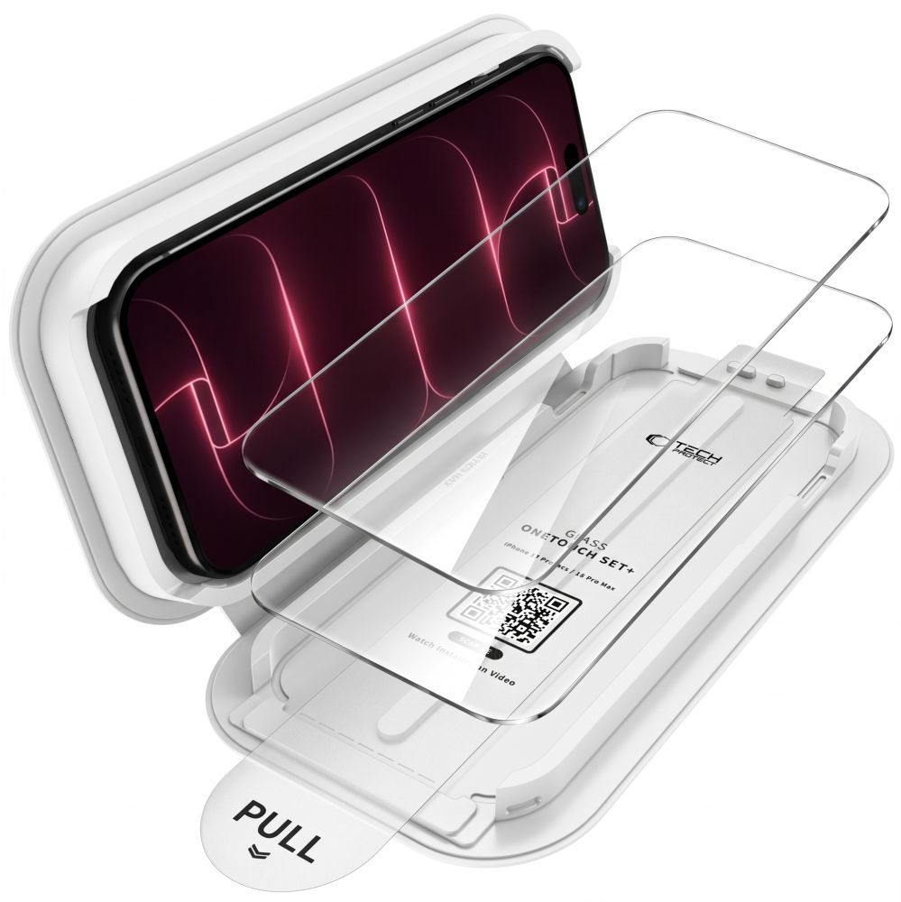 Tech-Protect OneTouch Screen Protector for Apple iPhone 18 Pro / 17 Pro, Tempered Glass, Full Glue, Set of 2 pieces, Transparent