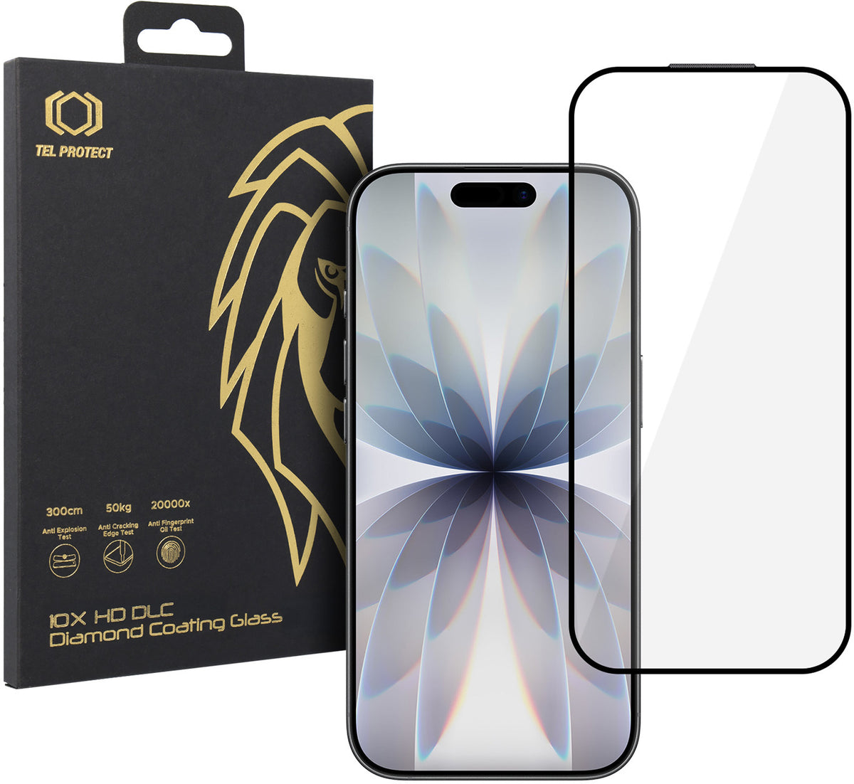 Ochranné sklo na displej Tel Protect 10X HD DLC Diamond Coating pro Apple iPhone 17 / 16 Pro, tvrzené sklo, celoplošné lepení, černé