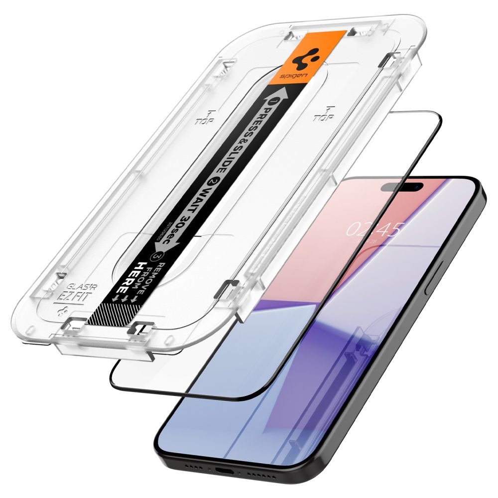 Ochranná fólie na displej Spigen GlastR EZ FIT HD pro Apple iPhone 15, Tvrzené sklo, Full Glue, 2.5D, Černá AGL06908