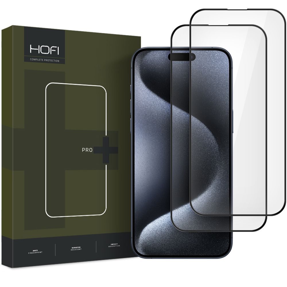 Ochranná fólie na displej HOFI Glass PRO+ pro Apple iPhone 16 Pro, Tvrzené sklo, Plně lepené, Sada 2 kusy, 2.5D, Černá