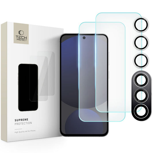 Tech-Protect Supreme Ochranná fólie zadní strany displeje a fotoaparátu pro Samsung Galaxy S24 FE S721, chráněné sklo, celoplošné lepení, 2,5D