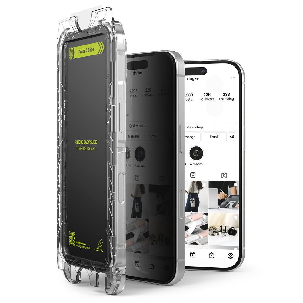Ochranná fólie na displej Privacy Ringke Easy Slide pro Apple iPhone 16 / 15, Tvrzené sklo, Full Glue, Sada 2 kusy