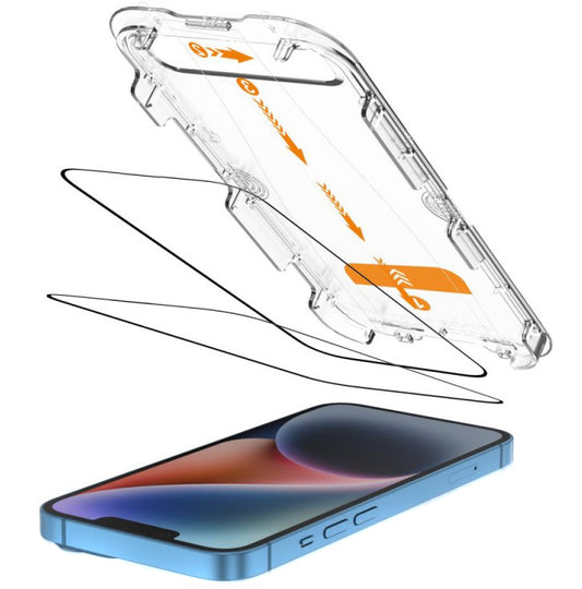 Ochranná fólie na displej Tech-Protect Quick Set+ pro Apple iPhone 17e / 16e / 14 / 13 Pro, Tvrzené sklo, Full Glue, Sada 2 kusy, Černá