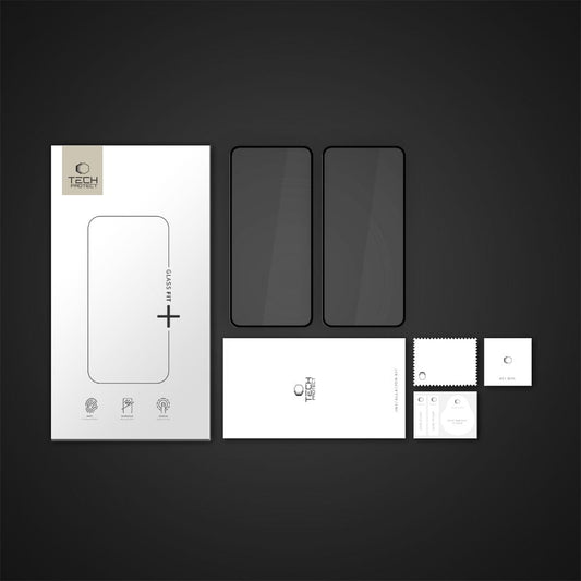 Ochranná fólie na displej Tech-Protect FIT+ pro Motorola Moto G56, Tvrzené sklo, Full Glue, Sada 2 kusy, 2.5D, Černá