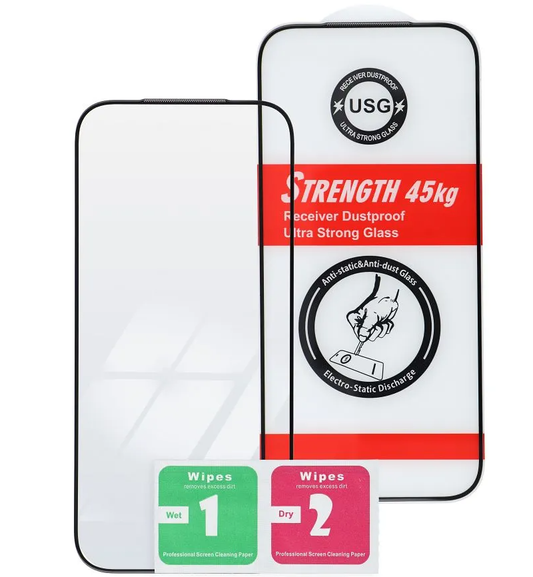 OEM Ultra Strong 45KG Screen Protector for Apple iPhone 14 Pro Max, Tempered Glass, Full Glue, 2.5D, Black