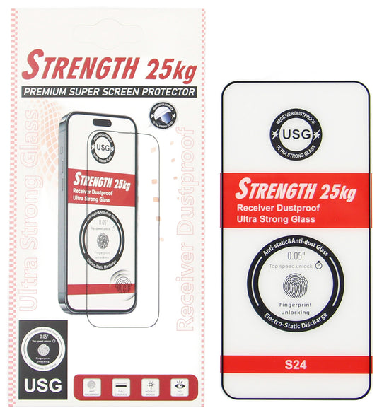 Ochranná fólie na displej OEM Ultra Strong 25KG pro Samsung Galaxy S24 S921, tvrzené sklo, plné lepidlo, 2.5D, černá