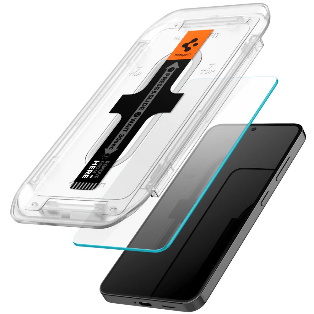 Ochranná fólie na displej Spigen GlastR EZ FIT pro Samsung Galaxy S25 S931 / S24 S921, Tvrzené sklo, Plně lepená, Sada 2 kusy AGL07440